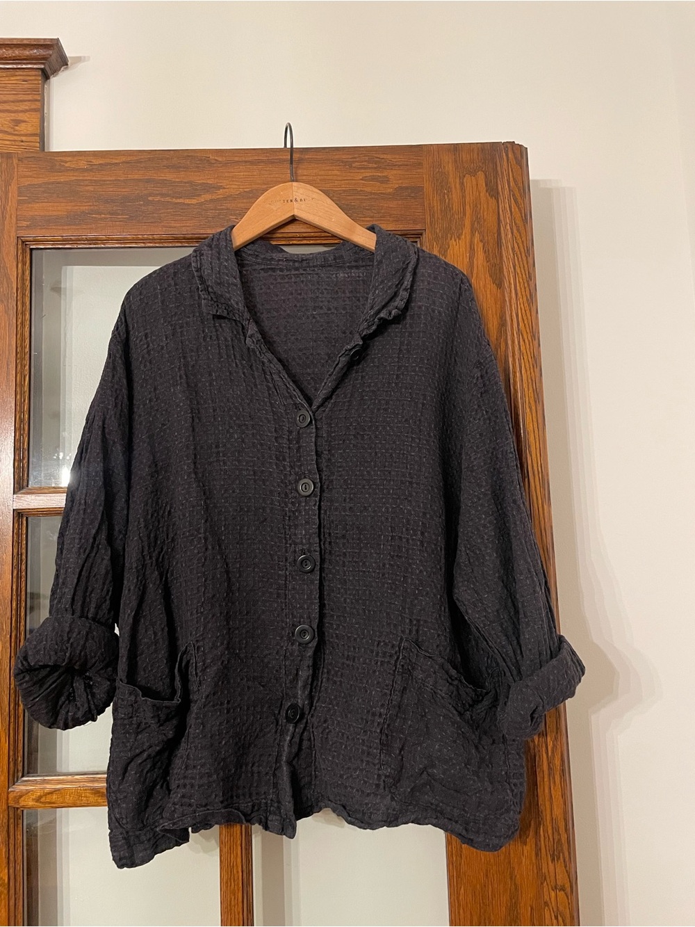 FLAX Black 100% Linen Button-Down Shirt